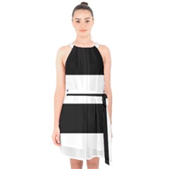 Black And White Striped Pattern Stripes Horizontal Halter Collar Waist Tie Chiffon Dress