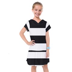 Black And White Striped Pattern Stripes Horizontal Kids  Drop Waist Dress