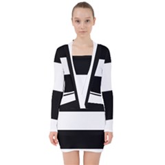 Black And White Striped Pattern Stripes Horizontal V-neck Bodycon Long Sleeve Dress by yoursparklingshop