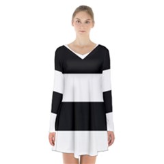 Black And White Striped Pattern Stripes Horizontal Long Sleeve Velvet V-neck Dress