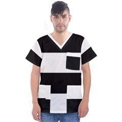 Black And White Striped Pattern Stripes Horizontal Men s V-Neck Scrub Top