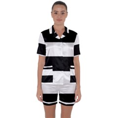 Black And White Striped Pattern Stripes Horizontal Satin Short Sleeve Pyjamas Set by yoursparklingshop