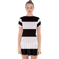 Black And White Striped Pattern Stripes Horizontal Drop Hem Mini Chiffon Dress