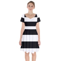 Black And White Striped Pattern Stripes Horizontal Short Sleeve Bardot Dress