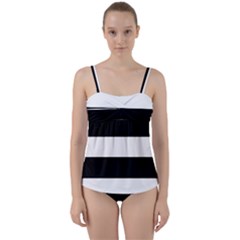 Black And White Striped Pattern Stripes Horizontal Twist Front Tankini Set