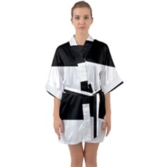 Black And White Striped Pattern Stripes Horizontal Quarter Sleeve Kimono Robe