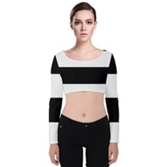 Black And White Striped Pattern Stripes Horizontal Velvet Crop Top