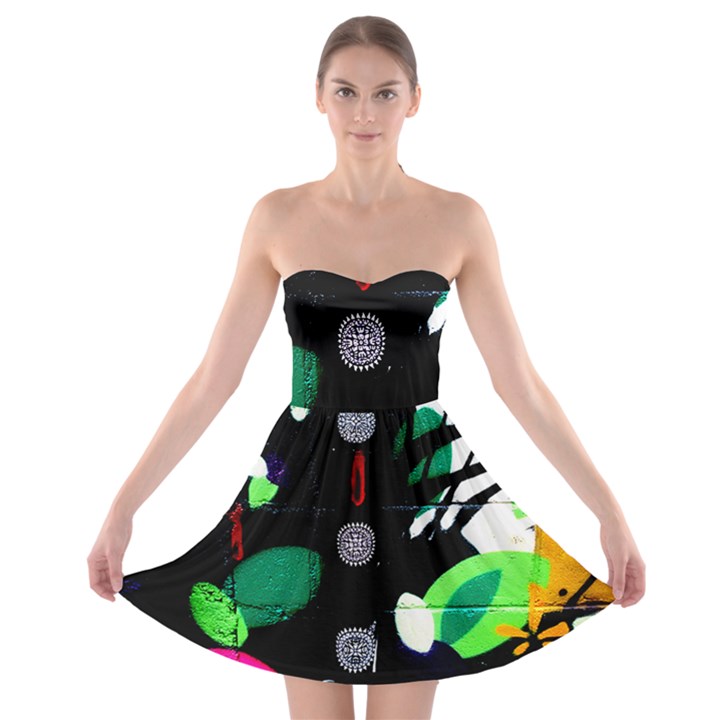 graffiti on green and pink designs Strapless Bra Top Dress