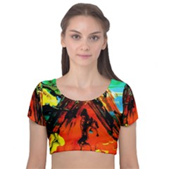 Camping 5 Velvet Short Sleeve Crop Top 