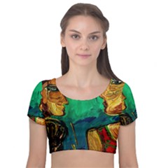 Young Witches Velvet Short Sleeve Crop Top 