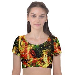 Sunset In A Desert Of Mexico Velvet Short Sleeve Crop Top 