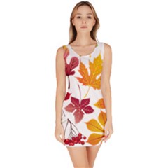 Beautiful Autumn Leaves Vector Bodycon Dress by Nexatart