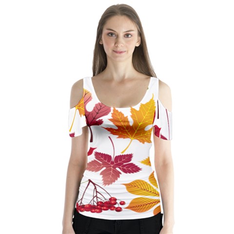 Beautiful Autumn Leaves Vector Butterfly Sleeve Cutout Tee  by Nexatart