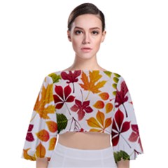 Beautiful Autumn Leaves Vector Tie Back Butterfly Sleeve Chiffon Top by Nexatart