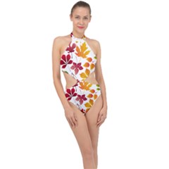 Beautiful Autumn Leaves Vector Halter Side Cut Swimsuit by Nexatart