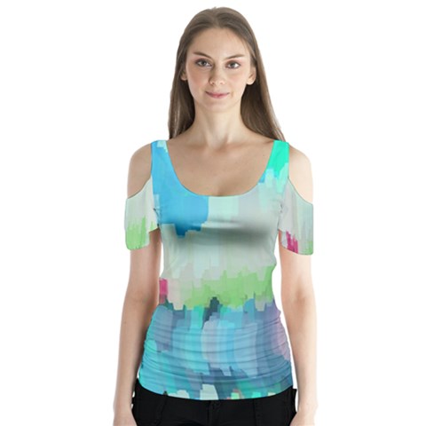 Abstract Background Butterfly Sleeve Cutout Tee  by Modern2018