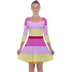 Red Orange Yellow Pink Sunny Color Combo Striped Pattern Stripes Quarter Sleeve Skater Dress