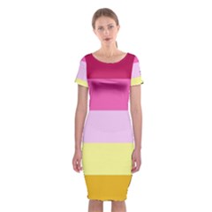 Red Orange Yellow Pink Sunny Color Combo Striped Pattern Stripes Classic Short Sleeve Midi Dress by yoursparklingshop