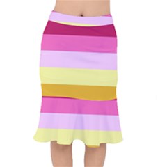 Red Orange Yellow Pink Sunny Color Combo Striped Pattern Stripes Mermaid Skirt by yoursparklingshop