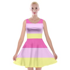 Red Orange Yellow Pink Sunny Color Combo Striped Pattern Stripes Velvet Skater Dress by yoursparklingshop