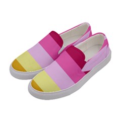 Red Orange Yellow Pink Sunny Color Combo Striped Pattern Stripes Women s Canvas Slip Ons by yoursparklingshop