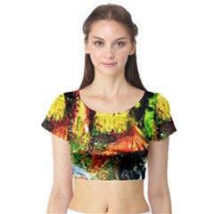 St Barbara Resort Short Sleeve Crop Top by bestdesignintheworld