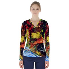 St Barbara Resort V-neck Long Sleeve Top by bestdesignintheworld