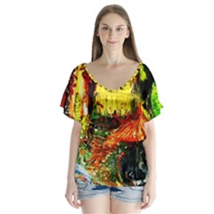 St Barbara Resort V-neck Flutter Sleeve Top by bestdesignintheworld