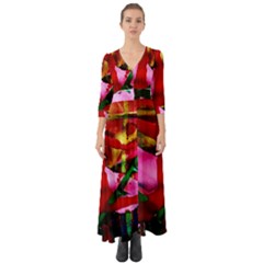 Red Cross 6 Button Up Boho Maxi Dress