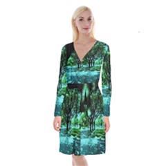 Hot Day In Dallas 5 Long Sleeve Velvet Front Wrap Dress by bestdesignintheworld