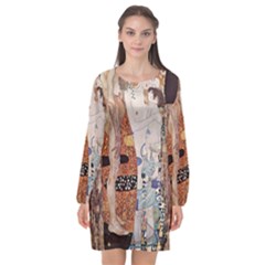 The Three Ages Of Woman- Gustav Klimt Long Sleeve Chiffon Shift Dress 