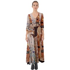 The Three Ages Of Woman- Gustav Klimt Button Up Boho Maxi Dress by Valentinaart