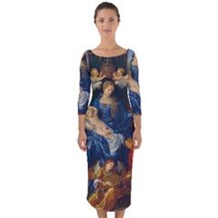 Feast Of The Rosary - Albrecht Dürer Quarter Sleeve Midi Bodycon Dress by Valentinaart