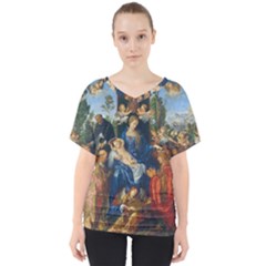 Feast Of The Rosary - Albrecht Dürer V-neck Dolman Drape Top by Valentinaart