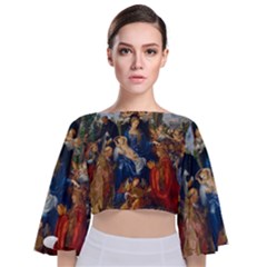 Feast Of The Rosary - Albrecht Dürer Tie Back Butterfly Sleeve Chiffon Top by Valentinaart