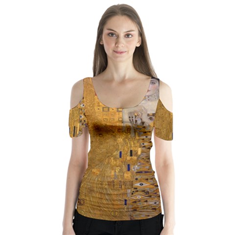 Adele Bloch-bauer I - Gustav Klimt Butterfly Sleeve Cutout Tee  by Valentinaart