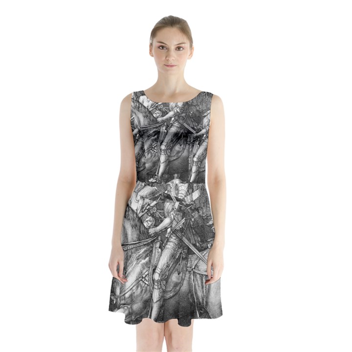 Death and the Devil - Albrecht Dürer Sleeveless Waist Tie Chiffon Dress