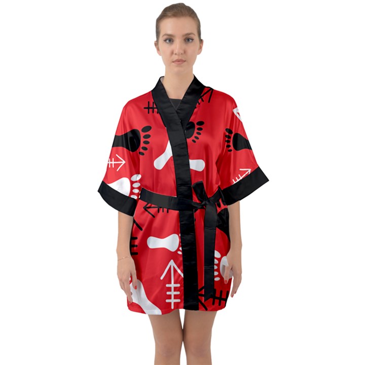 RED Quarter Sleeve Kimono Robe