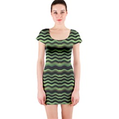 Modern Wavy Stripes Pattern Short Sleeve Bodycon Dress by dflcprints