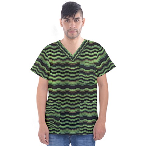 Modern Wavy Stripes Pattern Men s V-neck Scrub Top by dflcprints