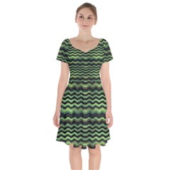 Modern Wavy Stripes Pattern Short Sleeve Bardot Dress by dflcprints