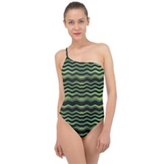 Modern Wavy Stripes Pattern Classic One Shoulder Swimsuit by dflcprints