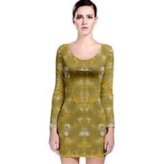 Golden Stars In Modern Renaissance Style Long Sleeve Velvet Bodycon Dress by pepitasart