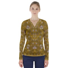 Golden Stars In Modern Renaissance Style V-neck Long Sleeve Top by pepitasart