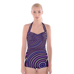 Abtract Colorful Spheres Boyleg Halter Swimsuit  by Modern2018