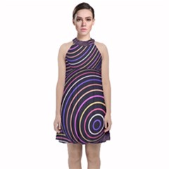 Abtract Colorful Spheres Velvet Halter Neckline Dress 