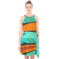 Abstract Art Artistic Halter Collar Waist Tie Chiffon Dress