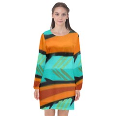 Abstract Art Artistic Long Sleeve Chiffon Shift Dress 