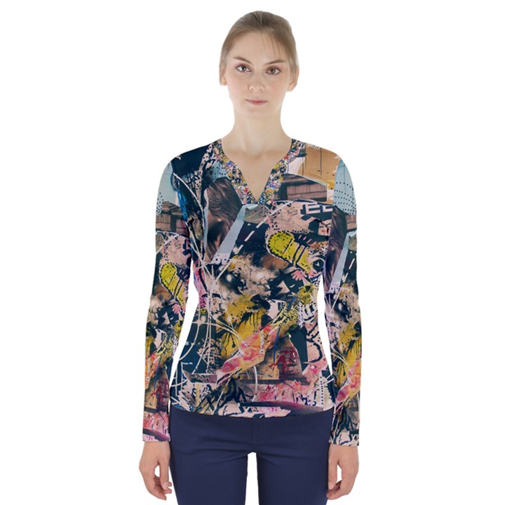 Abstract Art Berlin V-Neck Long Sleeve Top