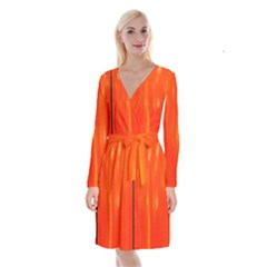 Abstract Orange Long Sleeve Velvet Front Wrap Dress by Modern2018